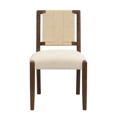 Beige Walnut Dining Chairs Set of 2 - Woven Rope Back