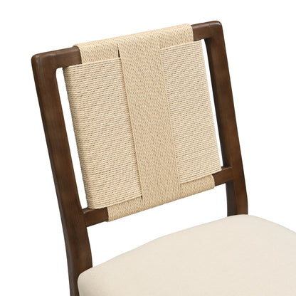 Beige Walnut Dining Chairs Set of 2 - Woven Rope Back