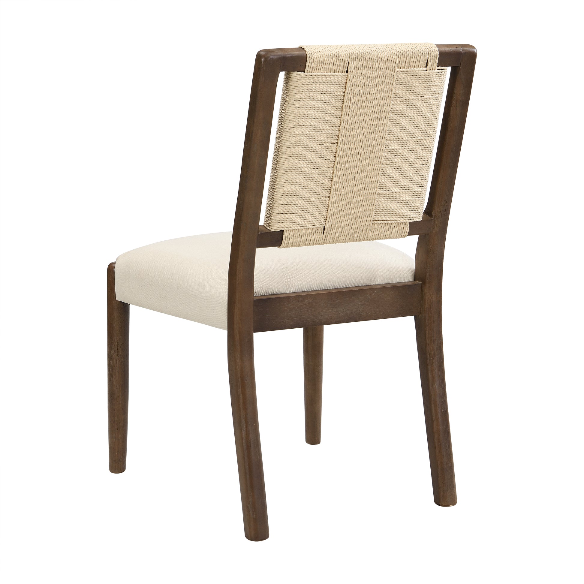 Beige Walnut Dining Chairs Set of 2 - Woven Rope Back