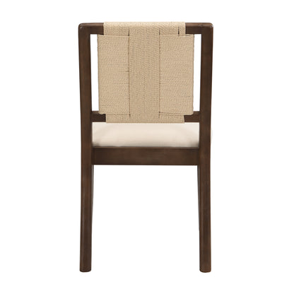 Beige Walnut Dining Chairs Set of 2 - Woven Rope Back