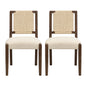 Upholstered dining chair with woven rope backrest Set of 2-walnut+Beige