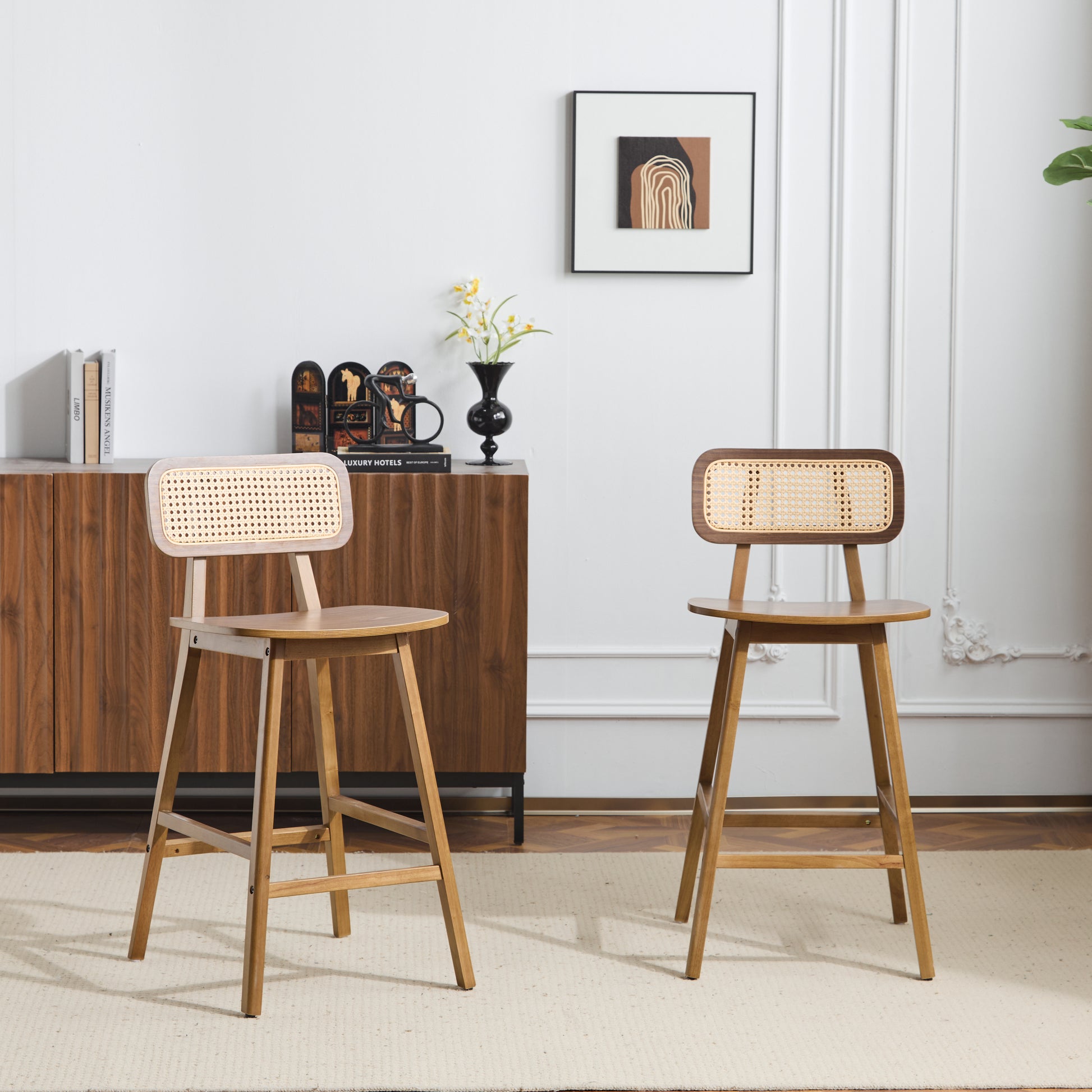 Bari Indoor Wood Barstool, Walnut Finished, Set of 2