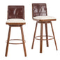 Beige Walnut Bar Stools - 2 Swivel Bar Chairs with Iron Frame