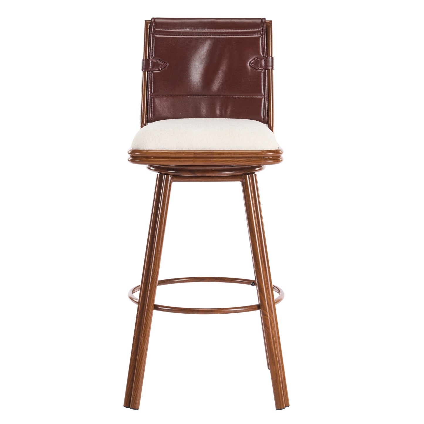 Beige Walnut Bar Stools - 2 Swivel Bar Chairs with Iron Frame