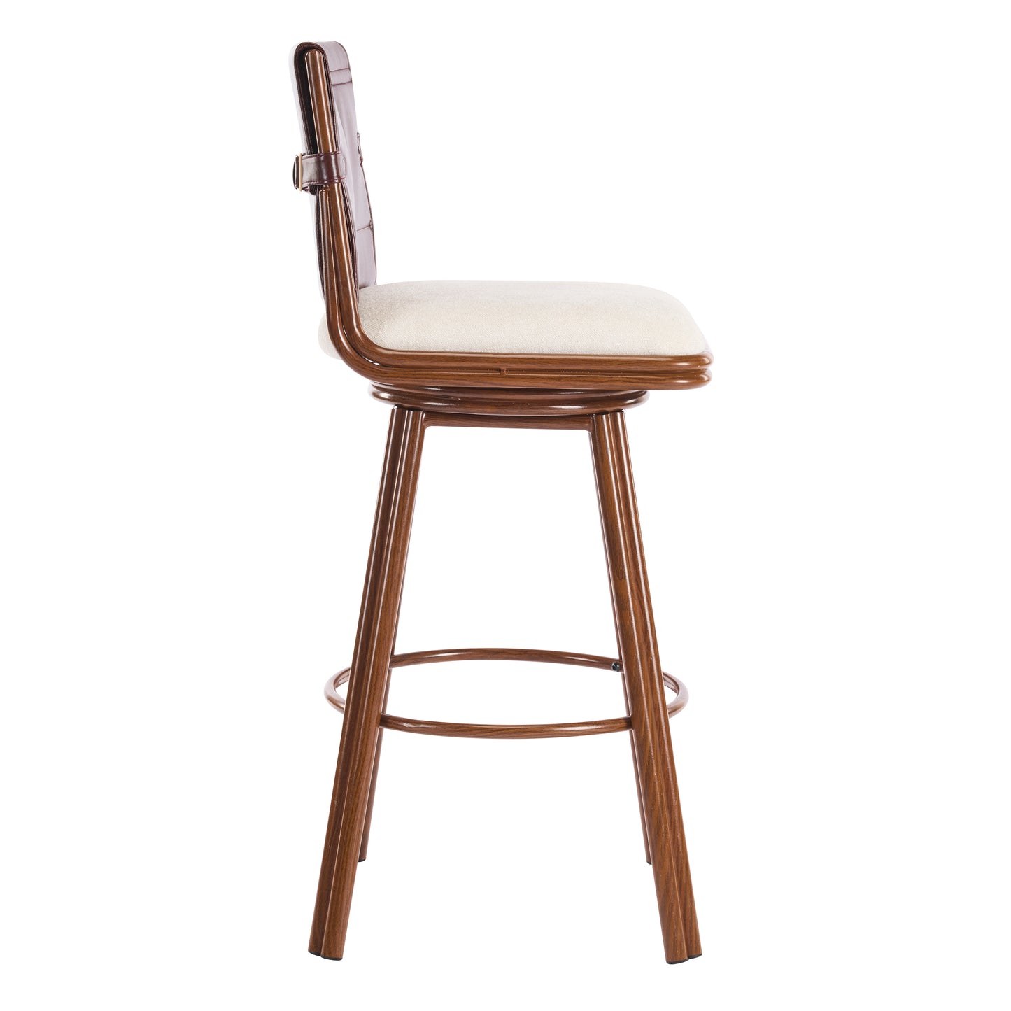 Beige Walnut Bar Stools - 2 Swivel Bar Chairs with Iron Frame