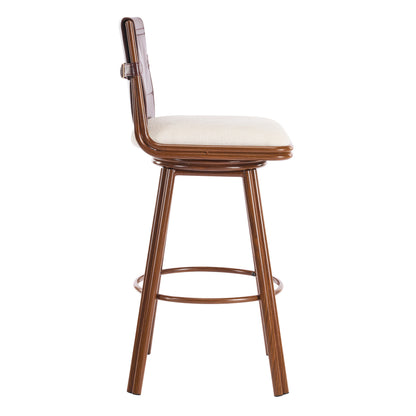 Beige Walnut Bar Stools - 2 Swivel Bar Chairs with Iron Frame
