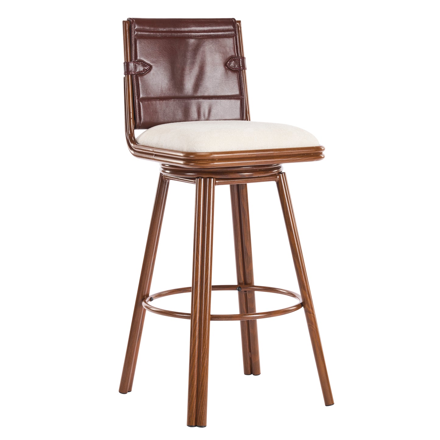 Beige Walnut Bar Stools - 2 Swivel Bar Chairs with Iron Frame