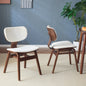 Boucle fabric upholstered side chair, White and Walnut