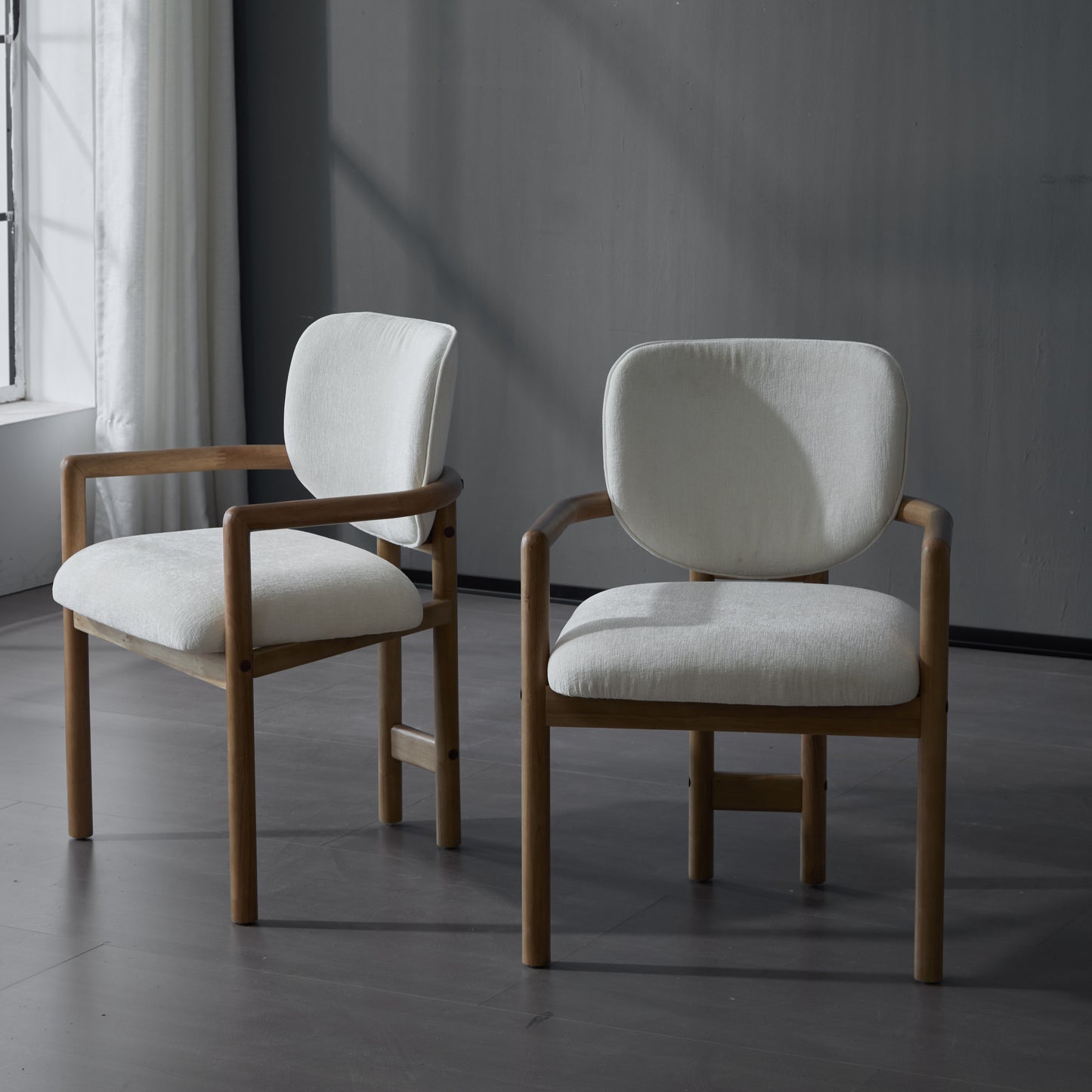 White Rubberwood Arm Dining Chairs - Set of 2 for Dining Room