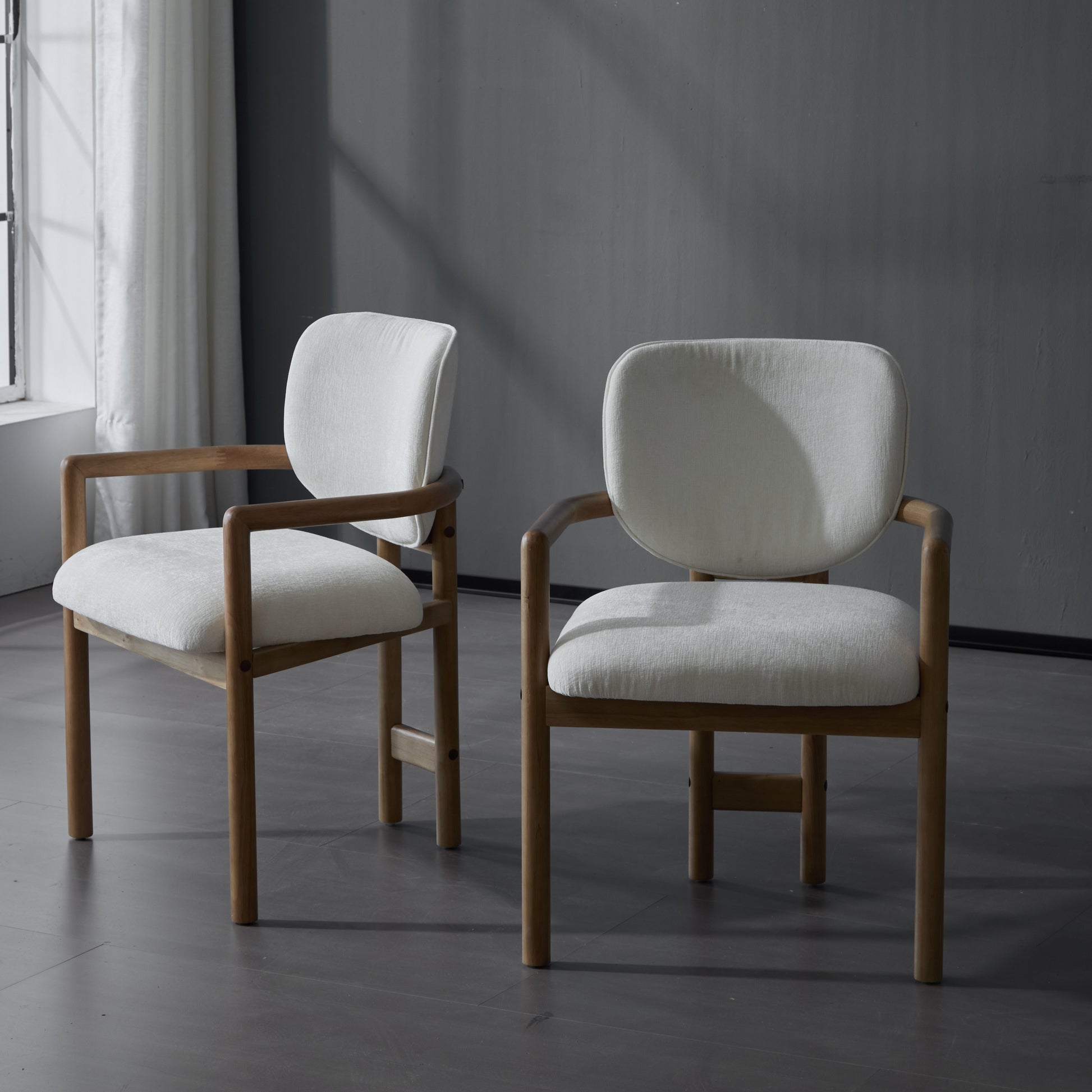 White Rubberwood Arm Dining Chairs - Set of 2 for Dining Room