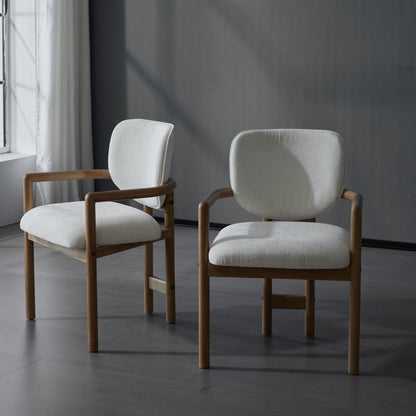 White Rubberwood Arm Dining Chairs - Set of 2 for Dining Room