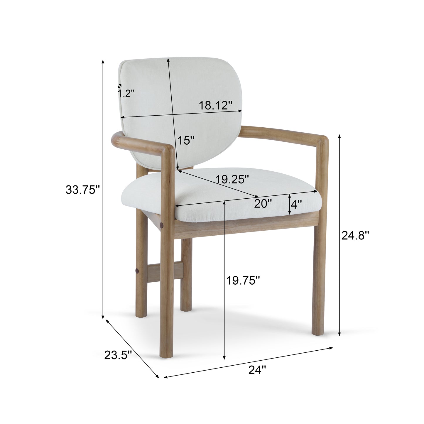 White Rubberwood Arm Dining Chairs - Set of 2 for Dining Room