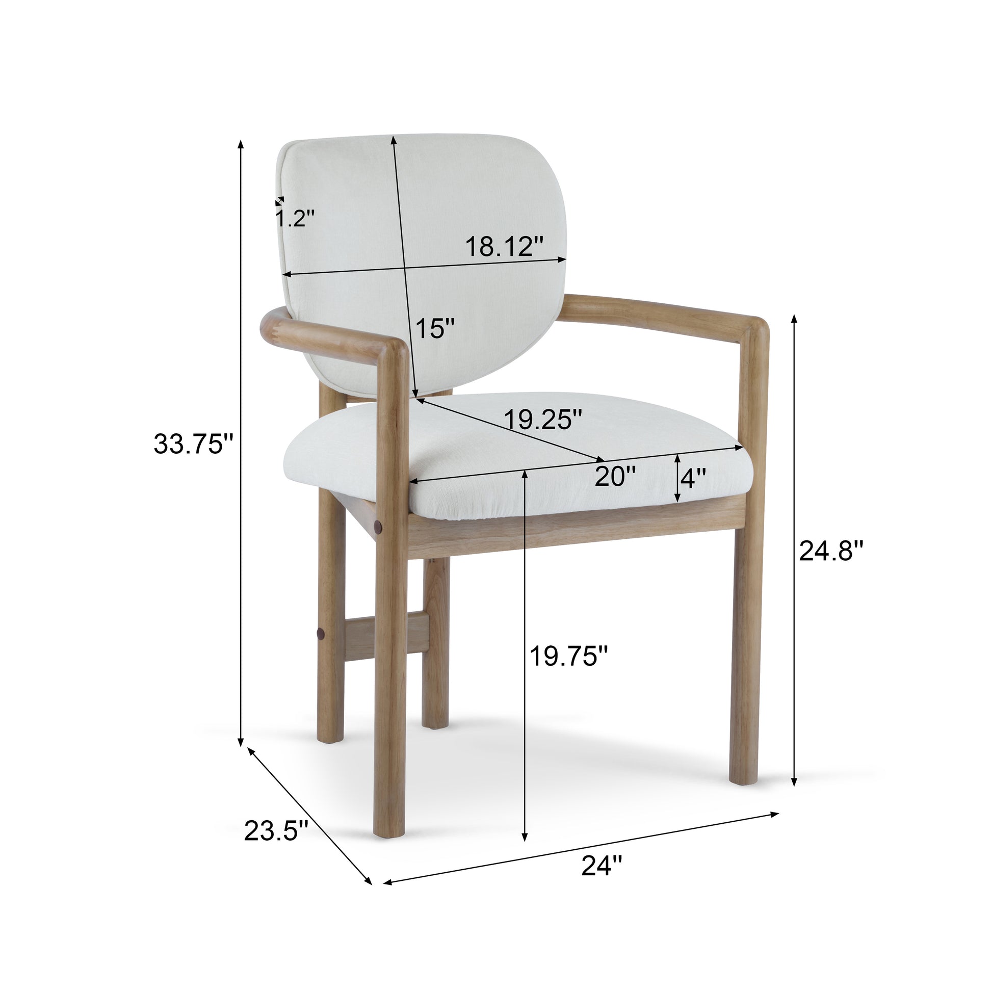 White Rubberwood Arm Dining Chairs - Set of 2 for Dining Room