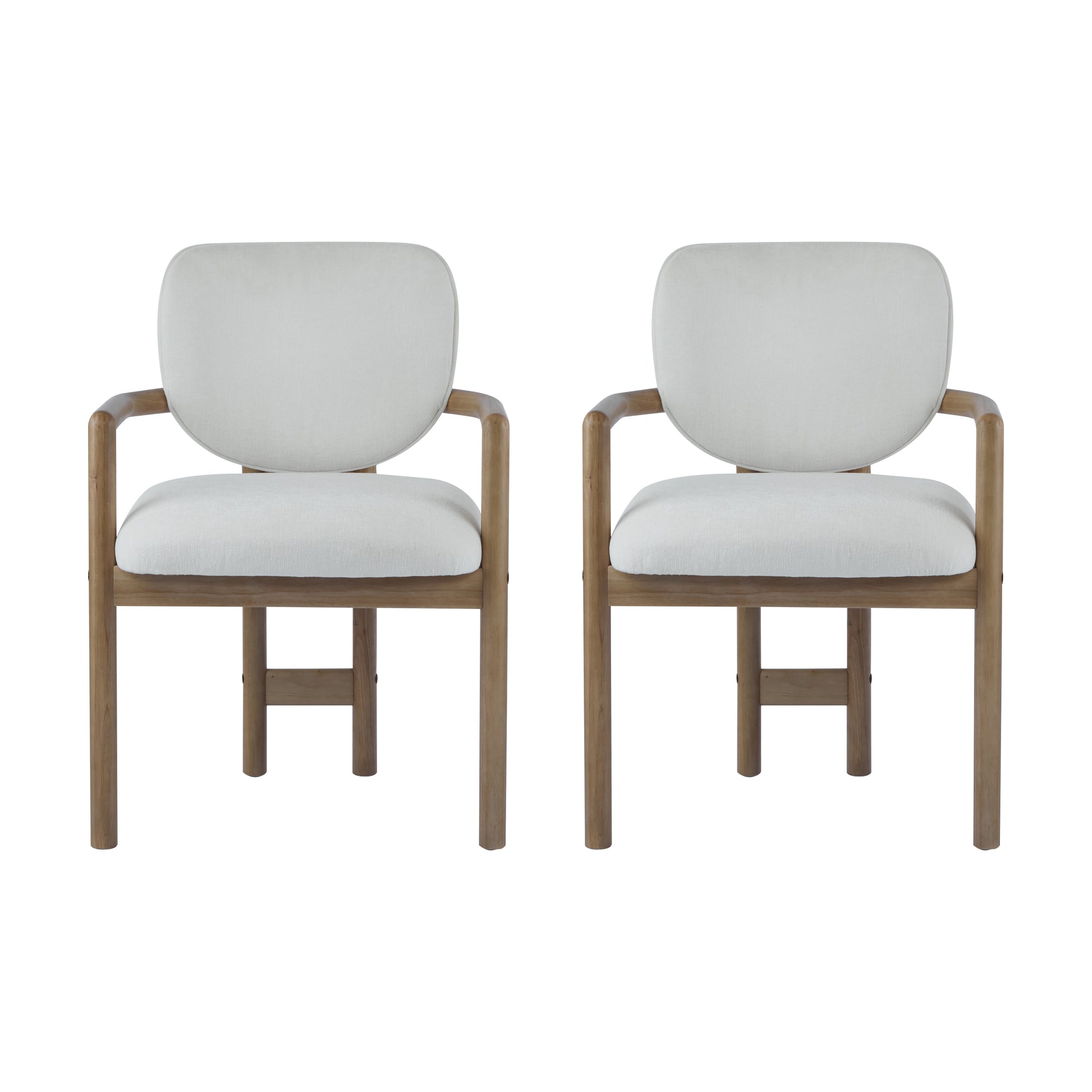 White Rubberwood Arm Dining Chairs - Set of 2 for Dining Room