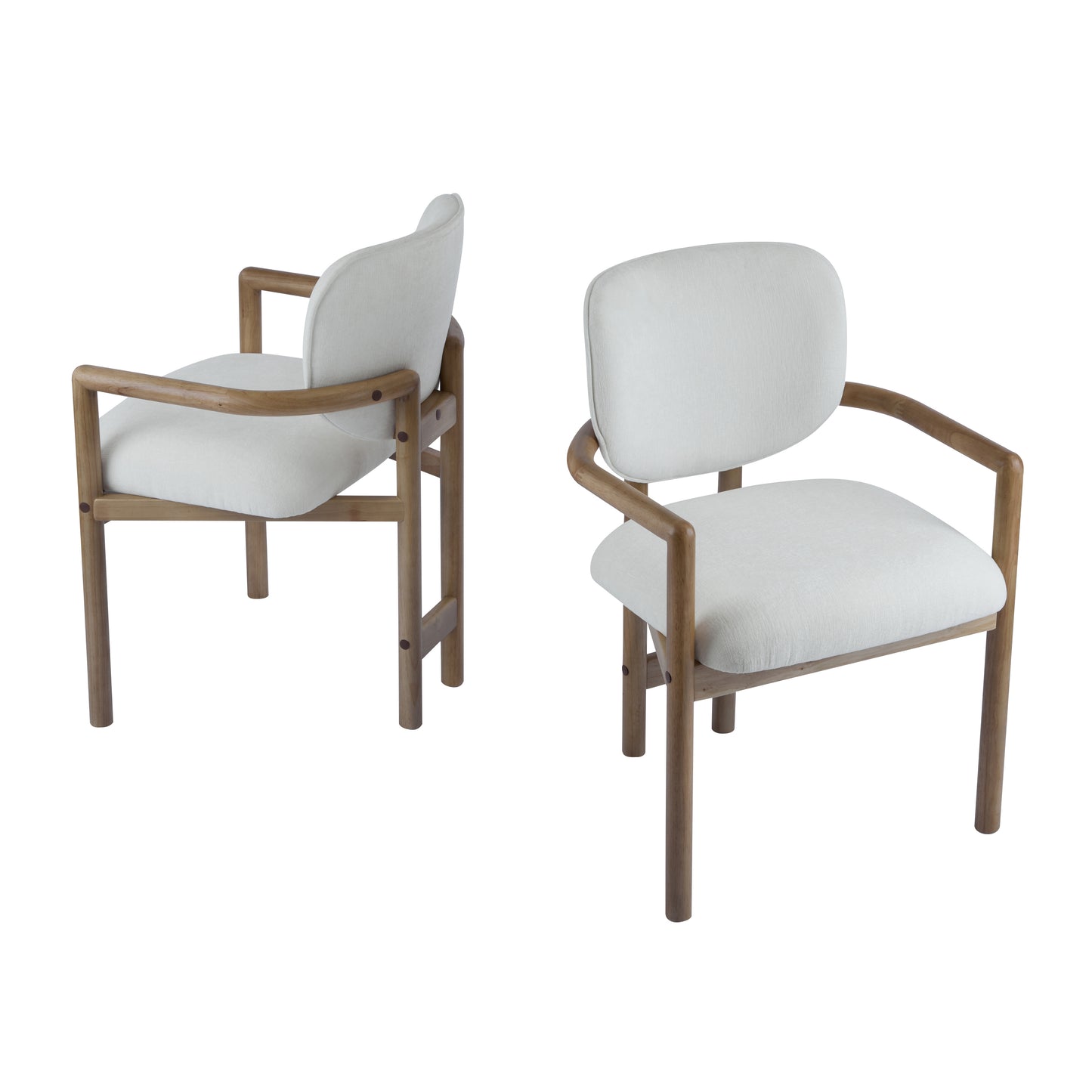 White Rubberwood Arm Dining Chairs - Set of 2 for Dining Room