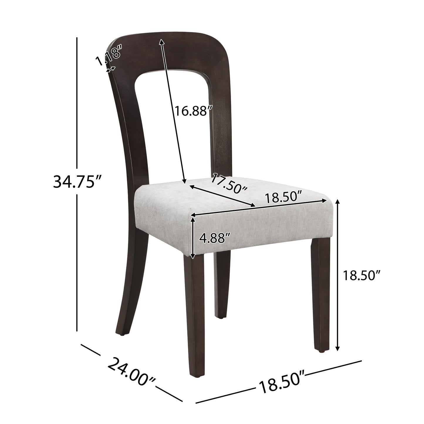 Gray Rubberwood Dining Chairs Set of 2