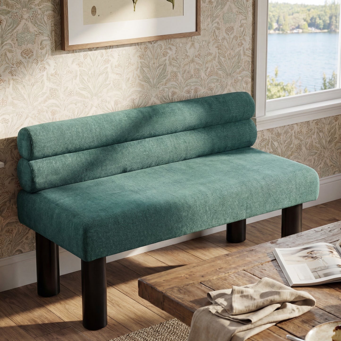 Green Chenille Dining Bench - 300 lb Support