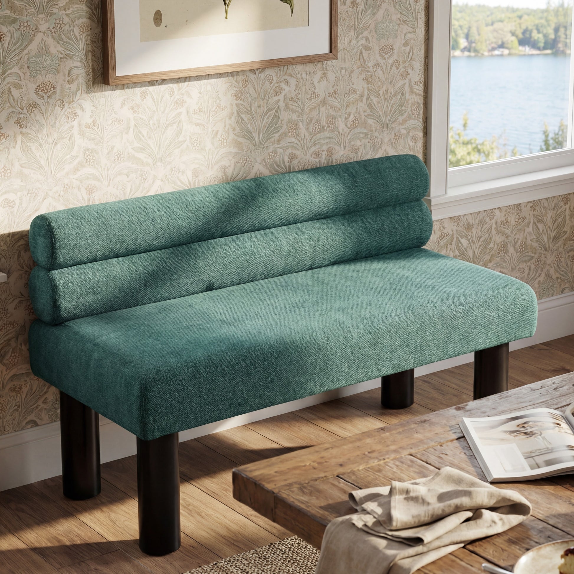 Green Chenille Dining Bench - 300 lb Support