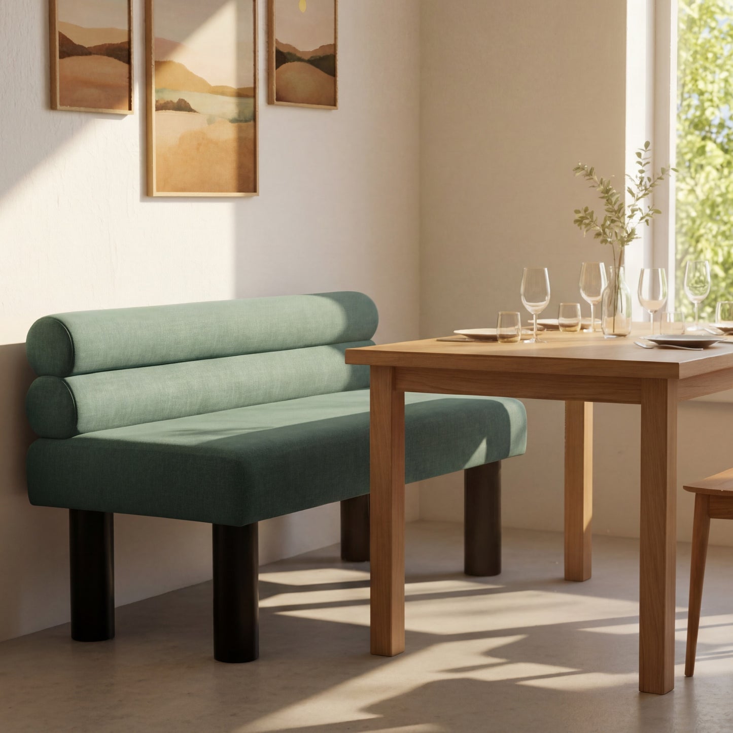 Green Chenille Dining Bench - 300 lb Support