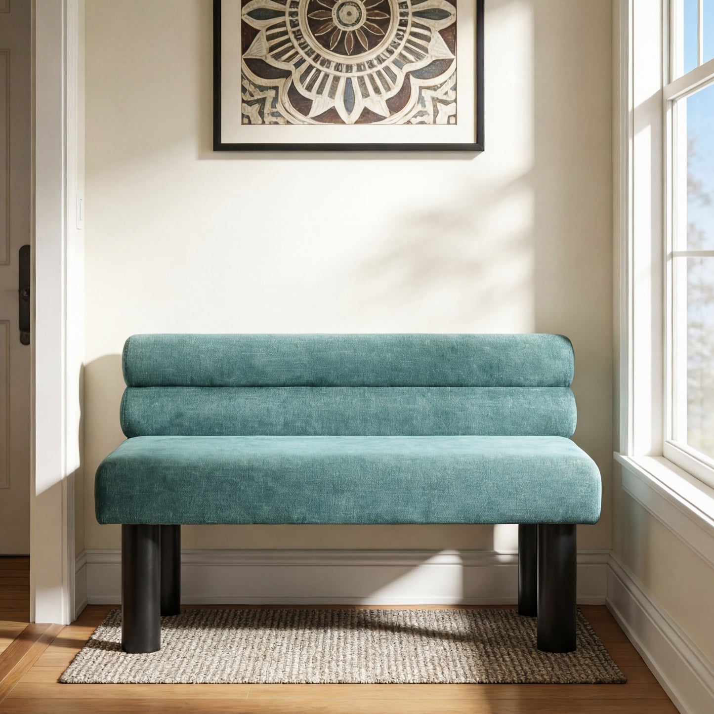 Upholstered Dining Bench, End of Bed, Entryway Bench, Ottoman for Dining Room, Bedroom, Living Room, Rubber Wood Leg 300 LBS Support, Green