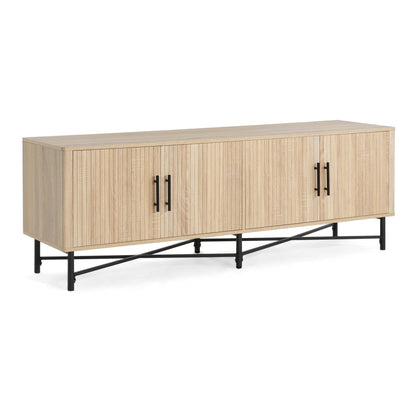 66" Natural Iron Plywood TV Stand – 4-Door Storage Cabinet