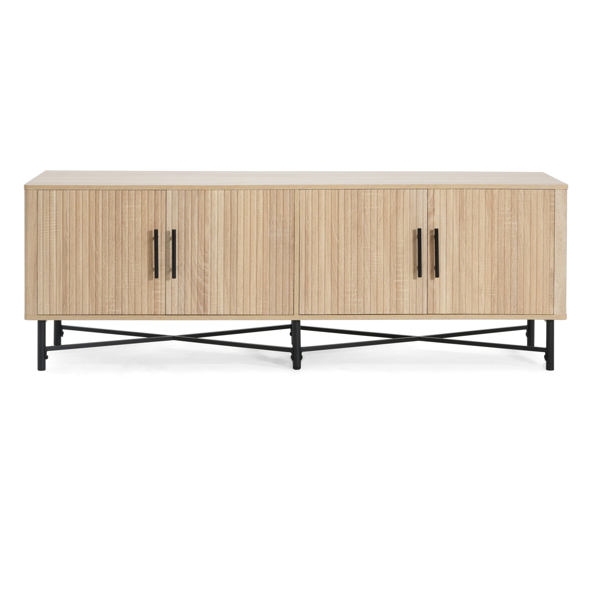 66" Natural Iron Plywood TV Stand – 4-Door Storage Cabinet