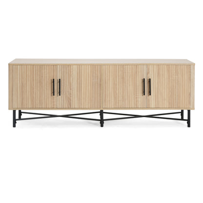 66" Natural Iron Plywood TV Stand – 4-Door Storage Cabinet