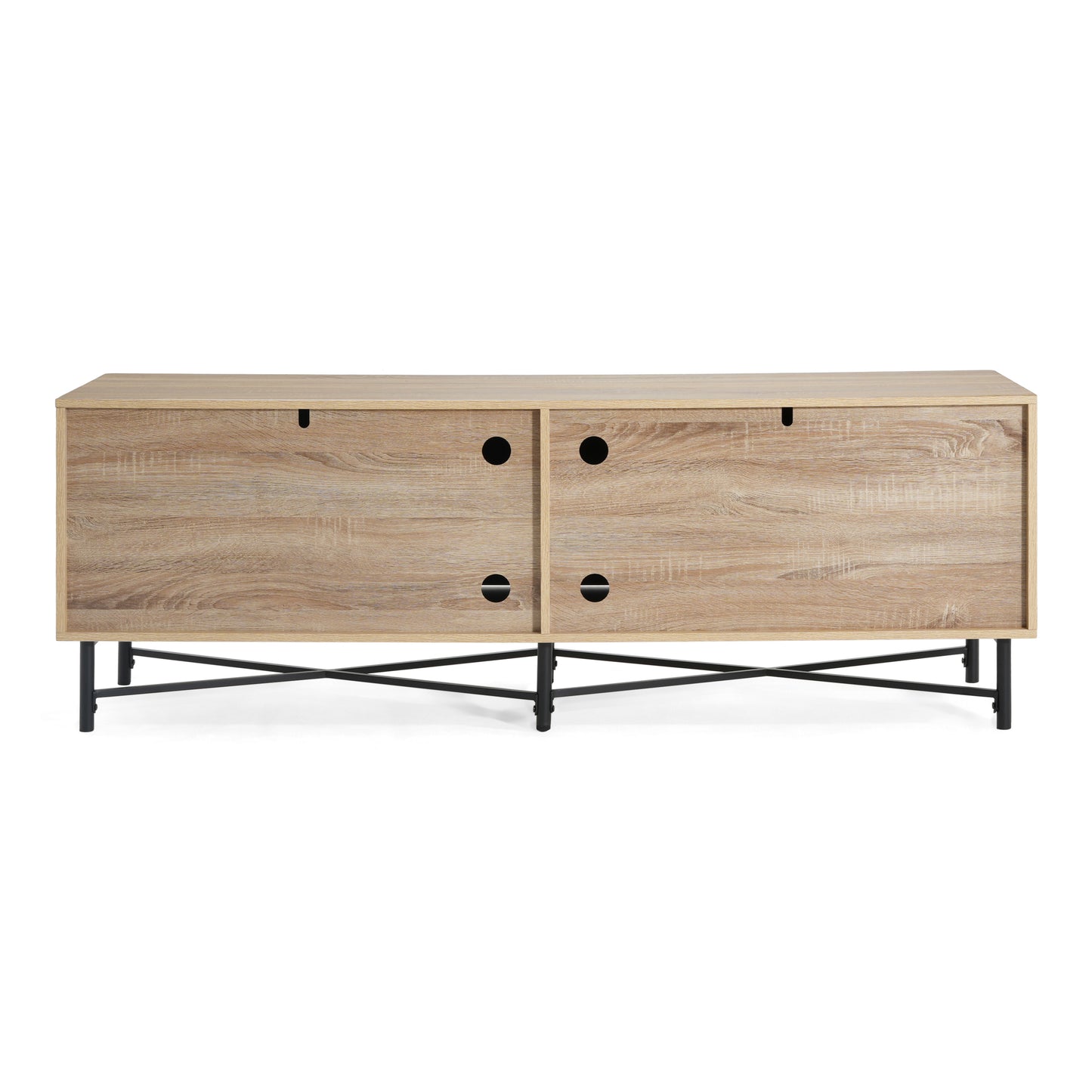 66" Natural Iron Plywood TV Stand – 4-Door Storage Cabinet