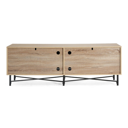 66" Natural Iron Plywood TV Stand – 4-Door Storage Cabinet