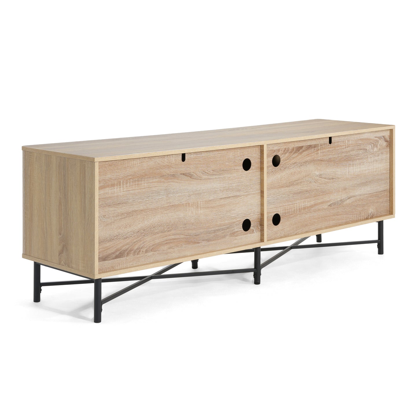 66" Natural Iron Plywood TV Stand – 4-Door Storage Cabinet