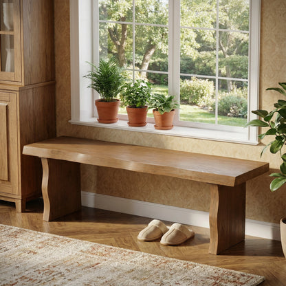Indoor Pine Dining Bench, 62.9''L Solid Wood Seating, 350lbs Weight Capacity, Fits 3 People for Kitchen, Dining Room & Living Space