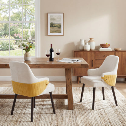 Beige & Yellow Fabric Dining Armchair - Set of 2 for Dining Room