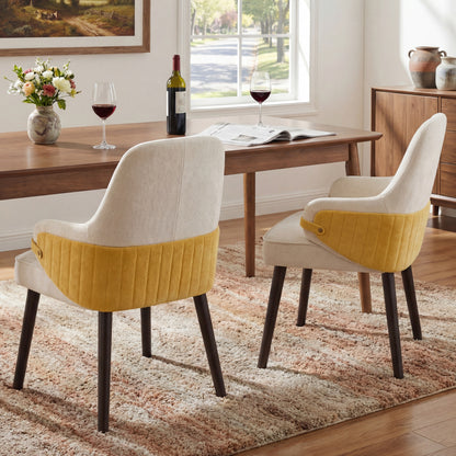 Beige & Yellow Fabric Dining Armchair - Set of 2 for Dining Room