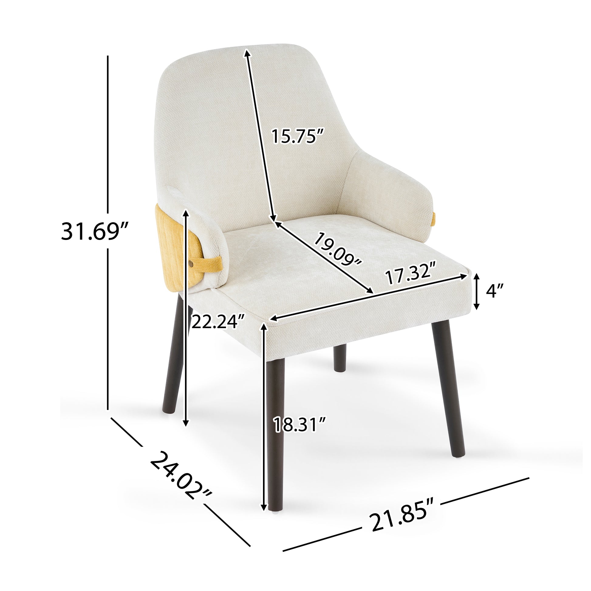 Beige & Yellow Fabric Dining Armchair - Set of 2 for Dining Room