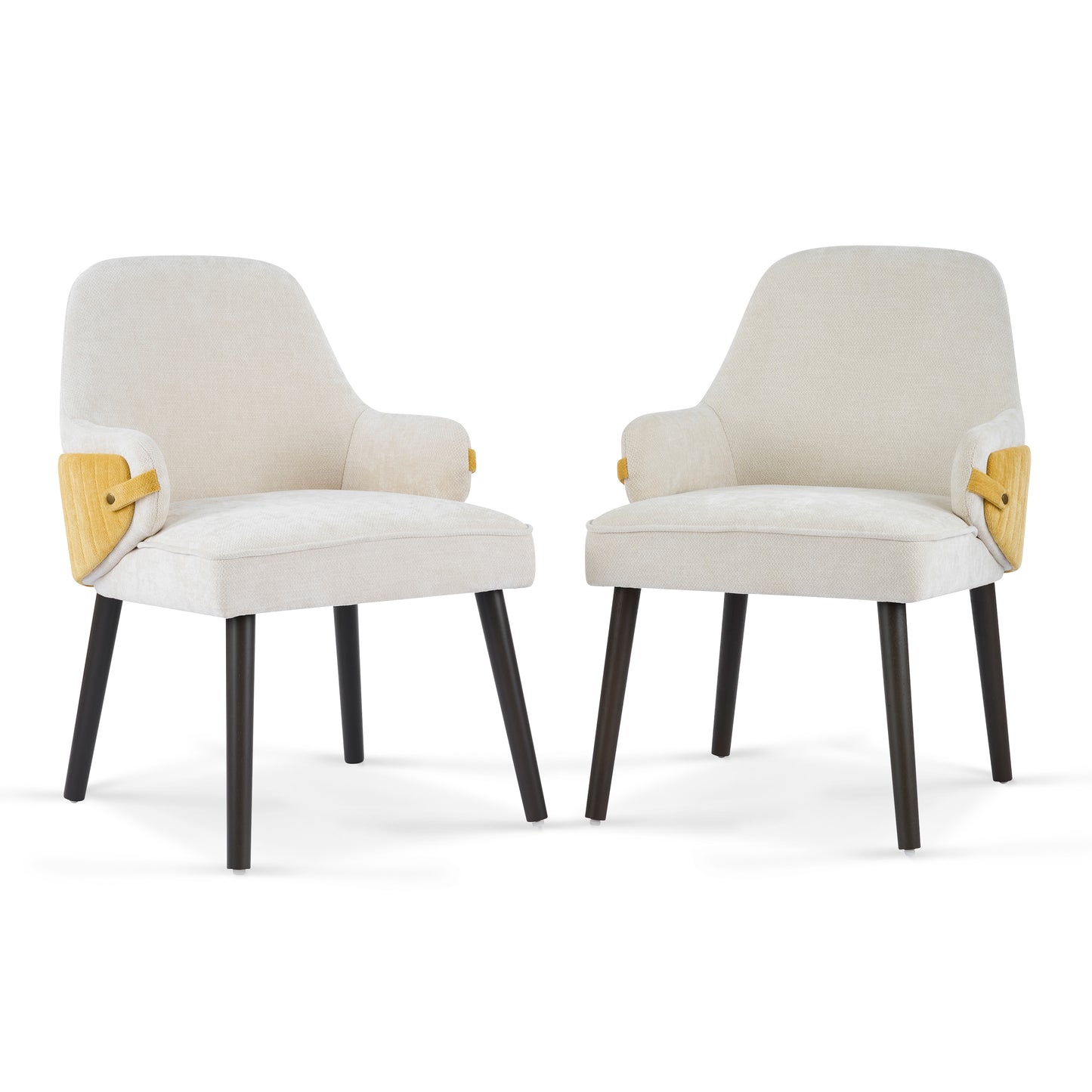 Beige & Yellow Fabric Dining Armchair - Set of 2 for Dining Room