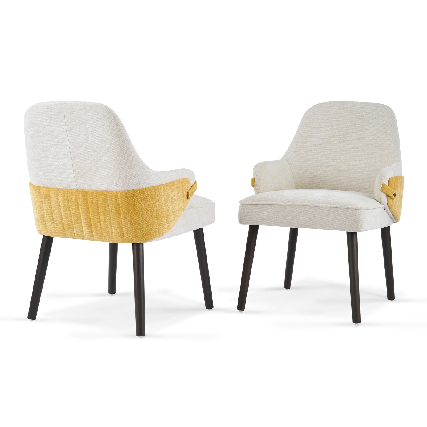 Beige & Yellow Fabric Dining Armchair - Set of 2 for Dining Room