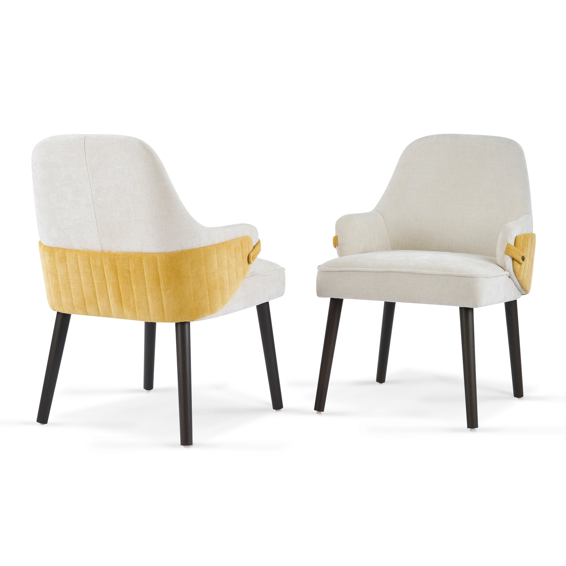 Beige & Yellow Fabric Dining Armchair - Set of 2 for Dining Room