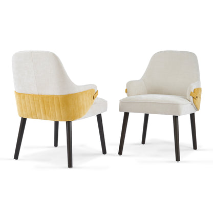 Beige & Yellow Fabric Dining Armchair - Set of 2 for Dining Room