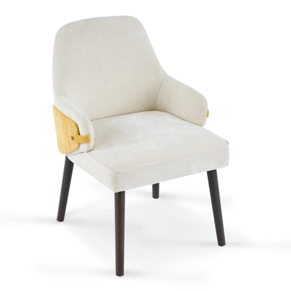 Beige & Yellow Fabric Dining Armchair - Set of 2 for Dining Room