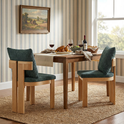Green Boucle Dining Chairs Set of 2 with Rubber Wood Frame for Kitchen