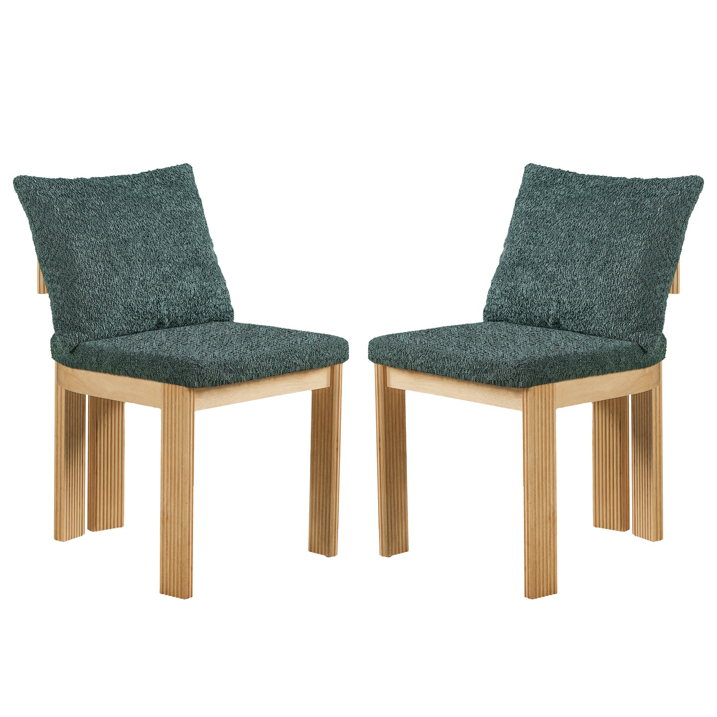 Green Boucle Dining Chairs Set of 2 with Rubber Wood Frame for Kitchen