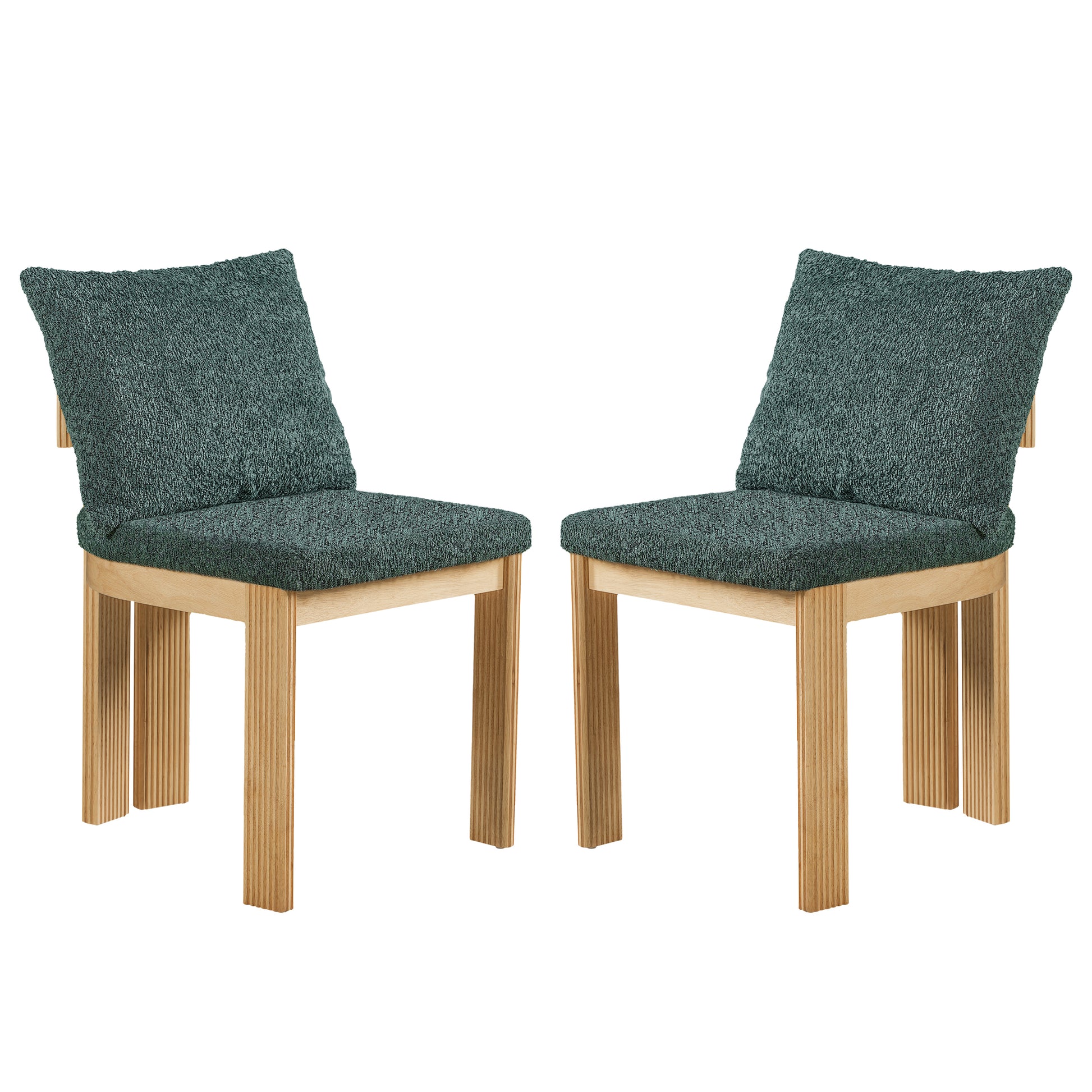 Green Boucle Dining Chairs Set of 2 with Rubber Wood Frame for Kitchen