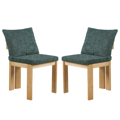 Green Boucle Dining Chairs Set of 2 with Rubber Wood Frame for Kitchen