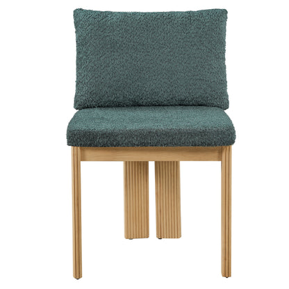 Green Boucle Dining Chairs Set of 2 with Rubber Wood Frame for Kitchen
