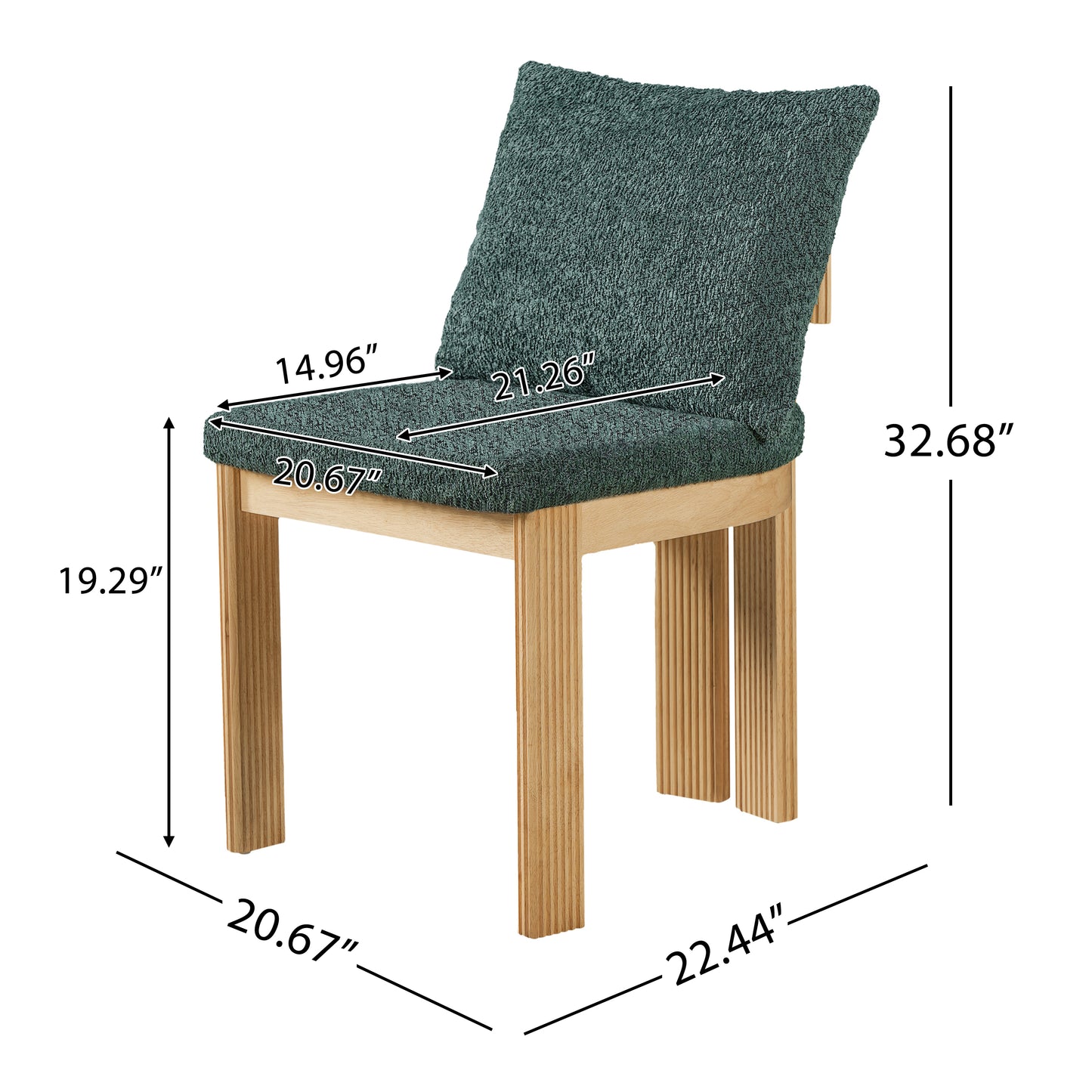 Green Boucle Dining Chairs Set of 2 with Rubber Wood Frame for Kitchen