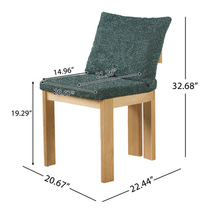 Green Boucle Dining Chairs Set of 2 with Rubber Wood Frame for Kitchen