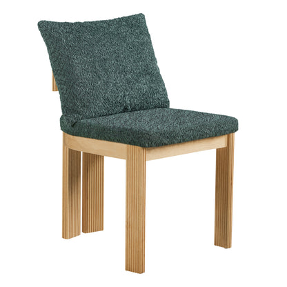 Green Boucle Dining Chairs Set of 2 with Rubber Wood Frame for Kitchen