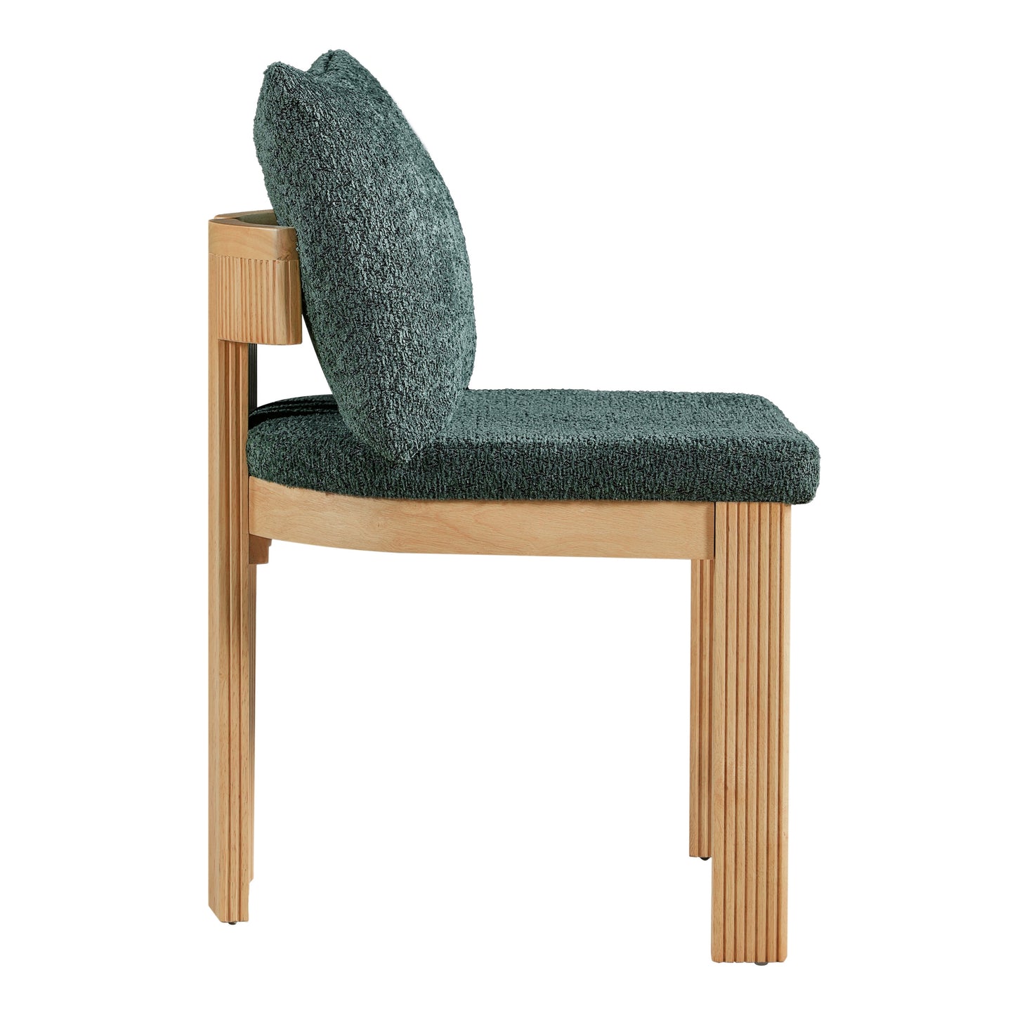 Green Boucle Dining Chairs Set of 2 with Rubber Wood Frame for Kitchen