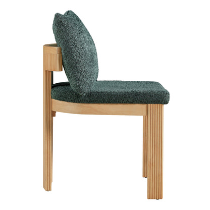 Green Boucle Dining Chairs Set of 2 with Rubber Wood Frame for Kitchen