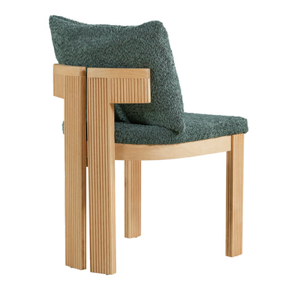 Green Boucle Dining Chairs Set of 2 with Rubber Wood Frame for Kitchen